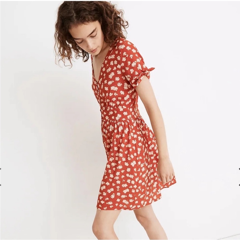 Madewell Rust Orange Mini Dress with White Floral Print